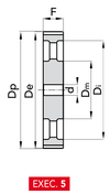 Chiaravalli HTD® Timing Pulley 14M-115 — Pilot Bore (14 mm pitch, 115 mm belt) — EXEC. 5 dimension drawing