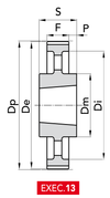 Chiaravalli HTD® Taper-Lock® Timing Pulley 5M-15 (5 mm pitch, 15 mm belt) — EXEC. 13 dimension drawing