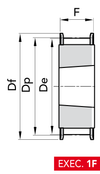 Chiaravalli HTD® Taper-Lock® Timing Pulley 5M-15 (5 mm pitch, 15 mm belt) — EXEC. 1F dimension drawing