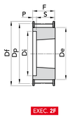 Chiaravalli HTD® Taper-Lock® Timing Pulley 8M-20 (8 mm pitch, 20 mm belt) — EXEC. 2F dimension drawing