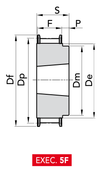 Chiaravalli HTD® Taper-Lock® Timing Pulley 8M-20 (8 mm pitch, 20 mm belt) — EXEC. 5F dimension drawing