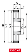 Chiaravalli HTD® Taper-Lock® Timing Pulley 8M-20 (8 mm pitch, 20 mm belt) — EXEC. 6F dimension drawing