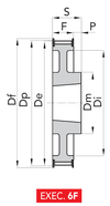 Chiaravalli HTD® Taper-Lock® Timing Pulley 8M-30 (8 mm pitch, 30 mm belt) — EXEC. 6F dimension drawing