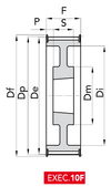 Chiaravalli HTD® Taper-Lock® Timing Pulley 8M-50 (8 mm pitch, 50 mm belt) — EXEC. 10F dimension drawing
