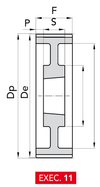 Chiaravalli HTD® Taper-Lock® Timing Pulley 8M-50 (8 mm pitch, 50 mm belt) — EXEC. 11 dimension drawing