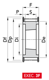 Chiaravalli HTD® Taper-Lock® Timing Pulley 8M-50 (8 mm pitch, 50 mm belt) — EXEC. 3F dimension drawing