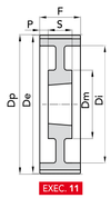 Chiaravalli HTD® Taper-Lock® Timing Pulley 14M-40 (14 mm pitch, 40 mm belt) — EXEC. 11 dimension drawing