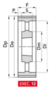 Chiaravalli HTD® Taper-Lock® Timing Pulley 14M-40 (14 mm pitch, 40 mm belt) — EXEC. 12 dimension drawing