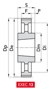 Chiaravalli HTD® Taper-Lock® Timing Pulley 14M-40 (14 mm pitch, 40 mm belt) — EXEC. 13 dimension drawing