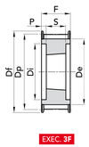 Chiaravalli HTD® Taper-Lock® Timing Pulley 14M-40 (14 mm pitch, 40 mm belt) — EXEC. 3F dimension drawing