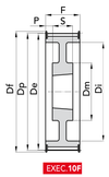 Chiaravalli HTD® Taper-Lock® Timing Pulley 14M-55 (14 mm pitch, 55 mm belt) — EXEC. 10F dimension drawing