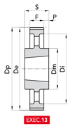 Chiaravalli HTD® Taper-Lock® Timing Pulley 14M-55 (14 mm pitch, 55 mm belt) — EXEC. 13 dimension drawing