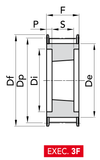 Chiaravalli HTD® Taper-Lock® Timing Pulley 14M-55 (14 mm pitch, 55 mm belt) — EXEC. 3F dimension drawing