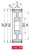 Chiaravalli HTD® Taper-Lock® Timing Pulley 14M-85 (14 mm pitch, 85 mm belt) — EXEC. 10F dimension drawing