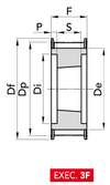 Chiaravalli HTD® Taper-Lock® Timing Pulley 14M-85 (14 mm pitch, 85 mm belt) — EXEC. 3F dimension drawing