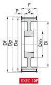 Chiaravalli HTD® Taper-Lock® Timing Pulley 14M-115 (14 mm pitch, 115 mm belt) — EXEC. 10F dimension drawing