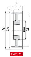 Chiaravalli HTD® Taper-Lock® Timing Pulley 14M-115 (14 mm pitch, 115 mm belt) — EXEC. 11 dimension drawing