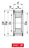 Chiaravalli HTD® Taper-Lock® Timing Pulley 14M-115 (14 mm pitch, 115 mm belt) — EXEC. 3F dimension drawing
