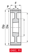Chiaravalli HTD® Taper-Lock® Timing Pulley 14M-170 (14 mm pitch, 170 mm belt) — EXEC. 11 dimension drawing