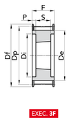 Chiaravalli HTD® Taper-Lock® Timing Pulley 14M-170 (14 mm pitch, 170 mm belt) — EXEC. 3F dimension drawing