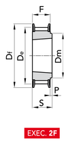 Chiaravalli Poly Chain® GT Timing Pulley 8M-21 (8 mm pitch, 21 mm belt) — EXEC. 2F dimension drawing