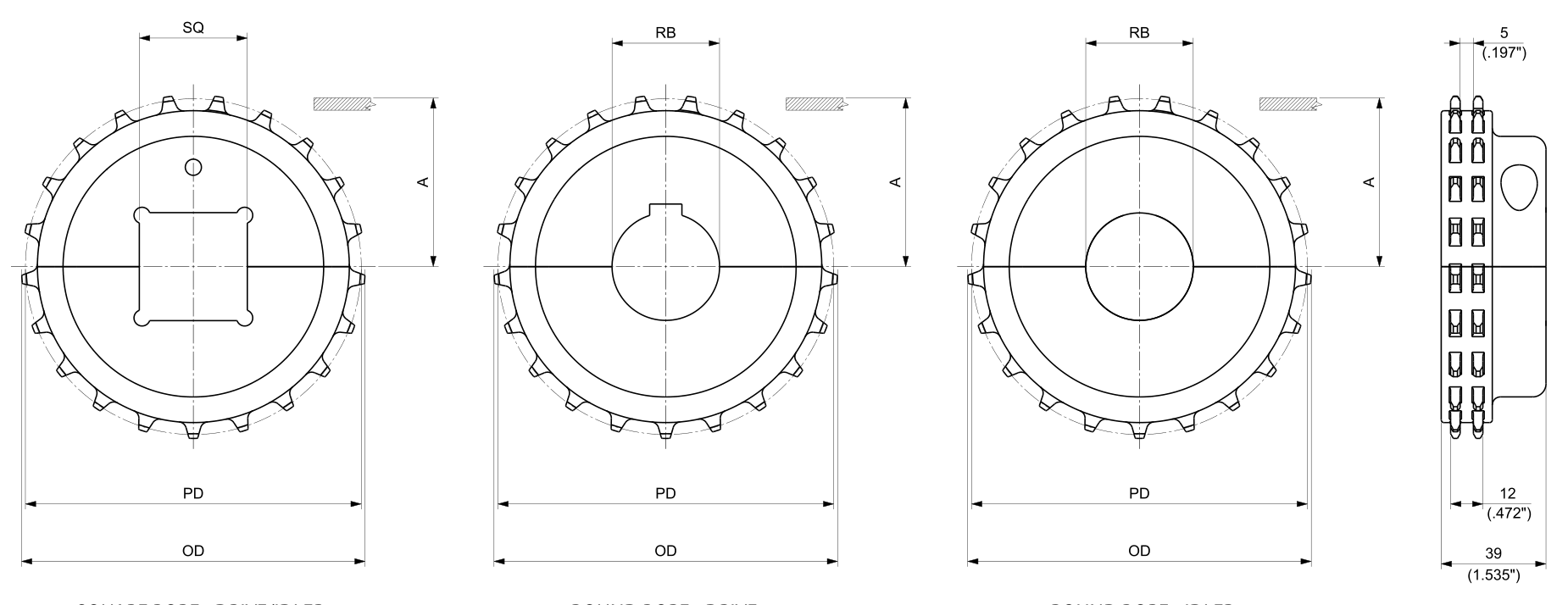 Machined Split Drive and Idler Sprockets — 7300 Series dimension drawing — Regina Conveyor Catalogue p231