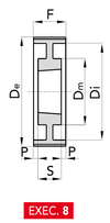 Chiaravalli Poly Chain® GT Timing Pulley 8M-62 (8 mm pitch, 62 mm belt) — EXEC. 8 dimension drawing