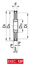 Chiaravalli Poly Chain® GT Timing Pulley 14M-20 (14 mm pitch, 20 mm belt) — EXEC. 12F dimension drawing