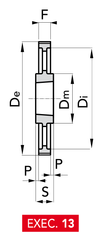 Chiaravalli Poly Chain® GT Timing Pulley 14M-20 (14 mm pitch, 20 mm belt) — EXEC. 13 dimension drawing