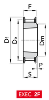 Chiaravalli Poly Chain® GT Timing Pulley 14M-20 (14 mm pitch, 20 mm belt) — EXEC. 2F dimension drawing