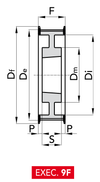 Chiaravalli Poly Chain® GT Timing Pulley 14M-37 (14 mm pitch, 37 mm belt) — EXEC. 9F dimension drawing