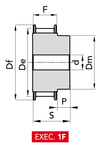 Chiaravalli Poly Chain® GT Timing Pulley 14M-68 (14 mm pitch, 68 mm belt) — EXEC. 1F dimension drawing