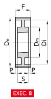 Chiaravalli Poly Chain® GT Timing Pulley 14M-68 (14 mm pitch, 68 mm belt) — EXEC. 8 dimension drawing