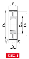 Chiaravalli Poly Chain® GT Timing Pulley 14M-90 (14 mm pitch, 90 mm belt) — EXEC. 8 dimension drawing