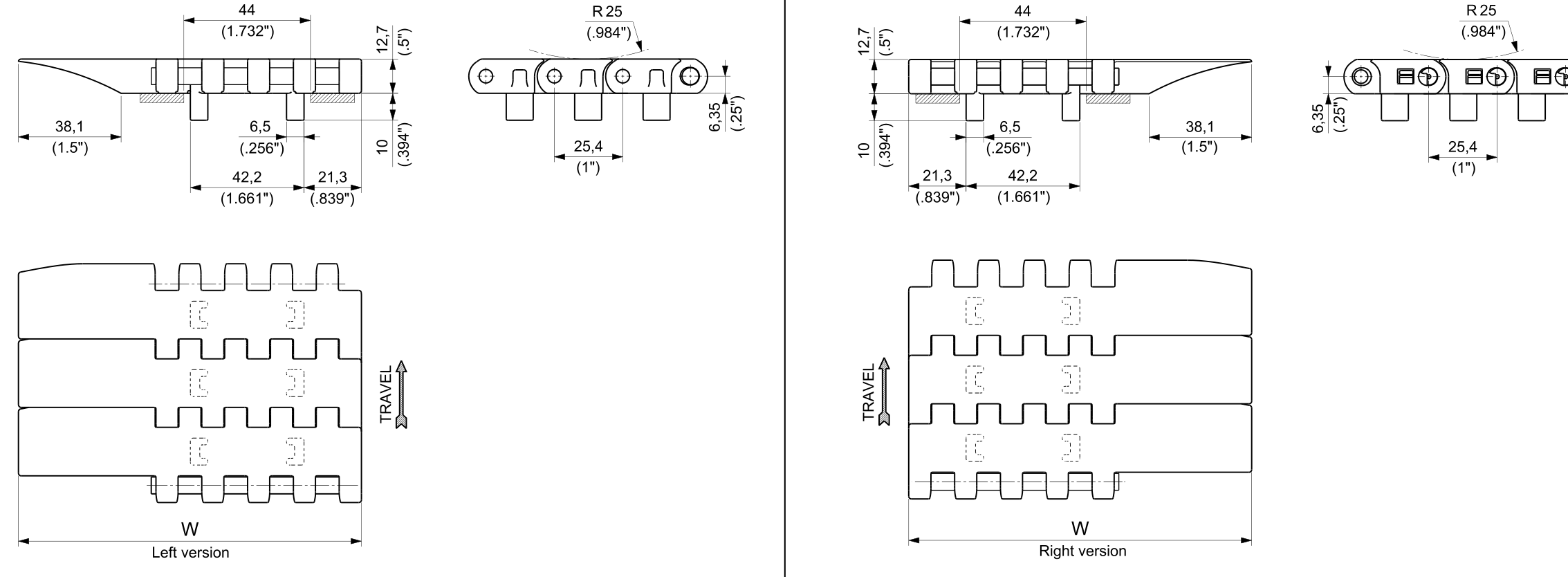 AR USPMG ATM Series dimension drawing — Regina Conveyor Catalogue p236