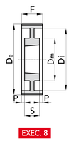 Chiaravalli Poly Chain® GT Timing Pulley 14M-125 (14 mm pitch, 125 mm belt) — EXEC. 8 dimension drawing