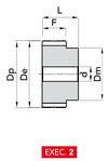 Chiaravalli T Metric Timing Pulley 16 T2,5 (2.5 mm pitch, 6 mm belt) — EXEC. 2 dimension drawing
