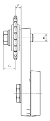Chiaravalli CHT® Rotating Chain Tensioner CHT-TTN — dimensioned drawing (letters as in the table)
