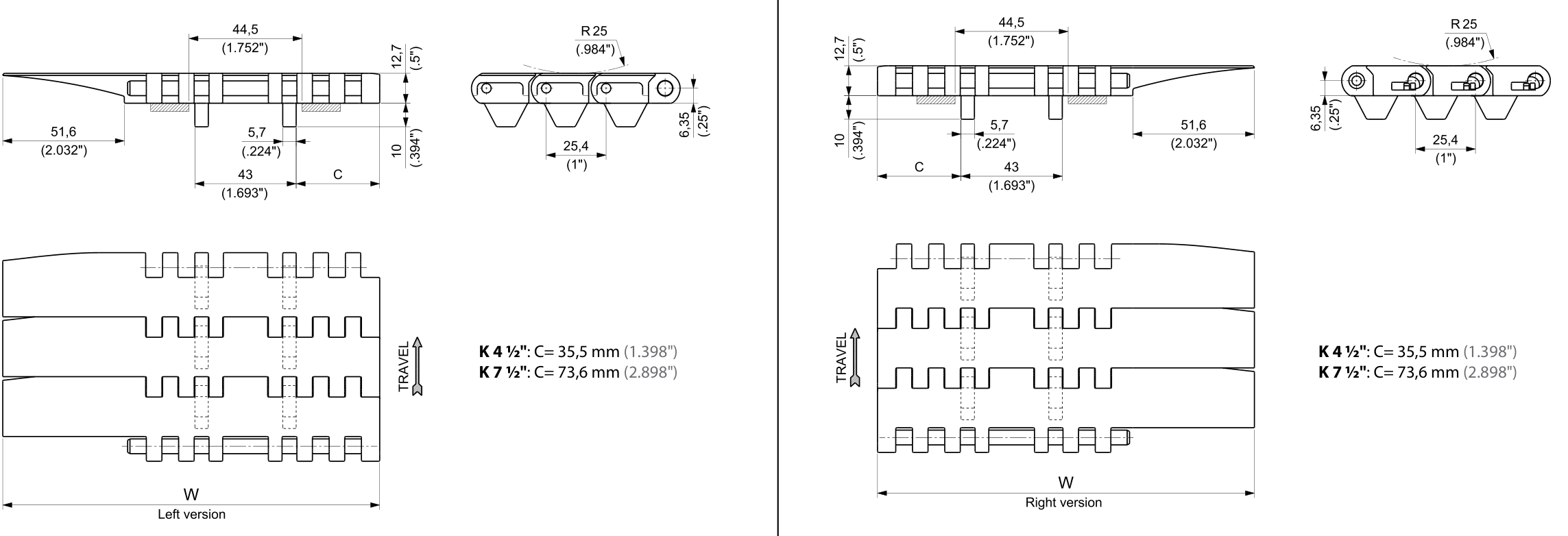 AR 1305G ATM Series dimension drawing — Regina Conveyor Catalogue p249