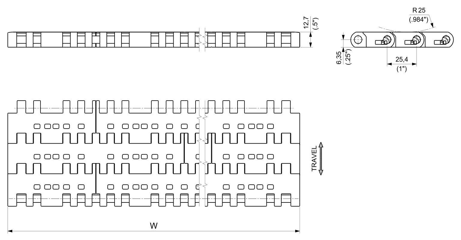 UP 1405 Series dimension drawing — Regina Conveyor Catalogue p251