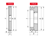 Chiaravalli V-Belt Pulley for Taper Bushes SPZ 2 Grooves — dimensioned drawing (1 of 2: hub types on catalogue page 259)