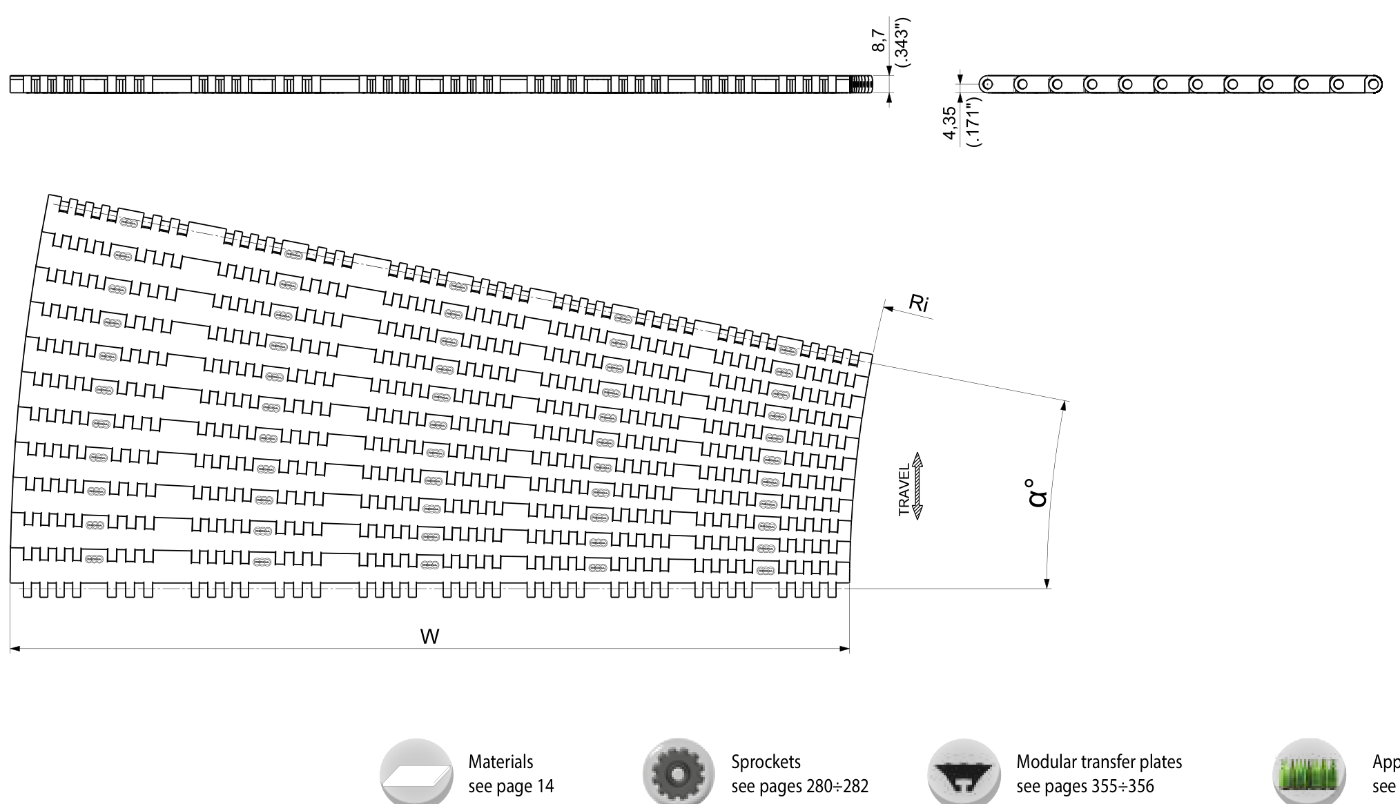 UP 4650 Series (Ri 1025 mm) dimension drawing — Regina Conveyor Catalogue p275