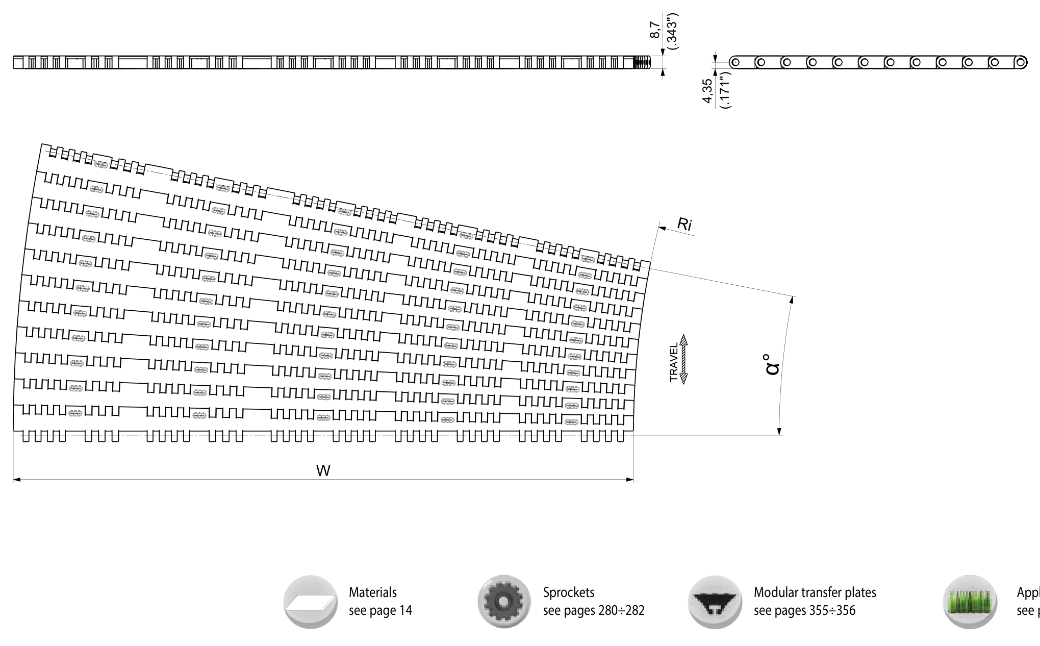 UP 4650 Series (Ri 1365 mm) dimension drawing — Regina Conveyor Catalogue p276