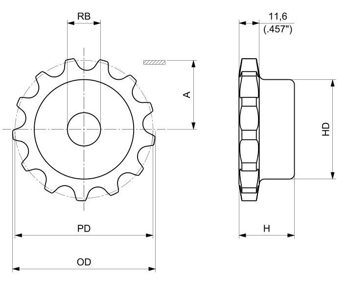 Machined Solid Sprockets — UCC138 Series dimension drawing — Regina Conveyor Catalogue p299