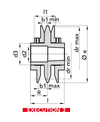 Chiaravalli Adjustable V-Belt Pulley PRB 2 Grooves — dimensioned drawing