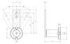 Chiaravalli CHT® Rotating Tensioner CHT-E Front-Mounted — dimensioned drawing (letters as in the table)
