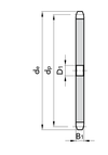 Chiaravalli Platewheel 5 × 2.5 mm Simplex — dimensioned drawing (simplex cross-section: de, dp, D1, B1)