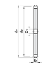 Chiaravalli Platewheel 04B-1 Simplex (6 × 2.8 mm) — dimensioned drawing (simplex cross-section: de, dp, D1, B1)