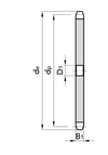 Chiaravalli Platewheel ASA 25 Simplex — dimensioned drawing (simplex cross-section: de, dp, D1, B1)