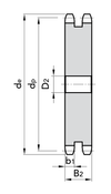 Chiaravalli Platewheel 05B-2 Duplex (8 × 3 mm) — dimensioned drawing (duplex cross-section: de, dp, D2, b1 / B2)